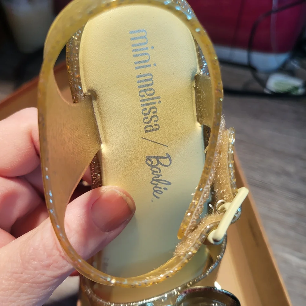 Mini Melissa X‎ Barbie NIB Gold Glitter Bow Sandal Size 9 Toddler